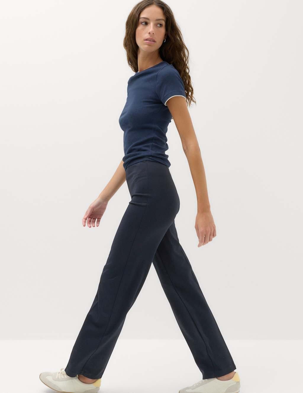 Marks & Spencer M&S Jersey Straight Leg Trousers with Stretch Dark Navy - 1