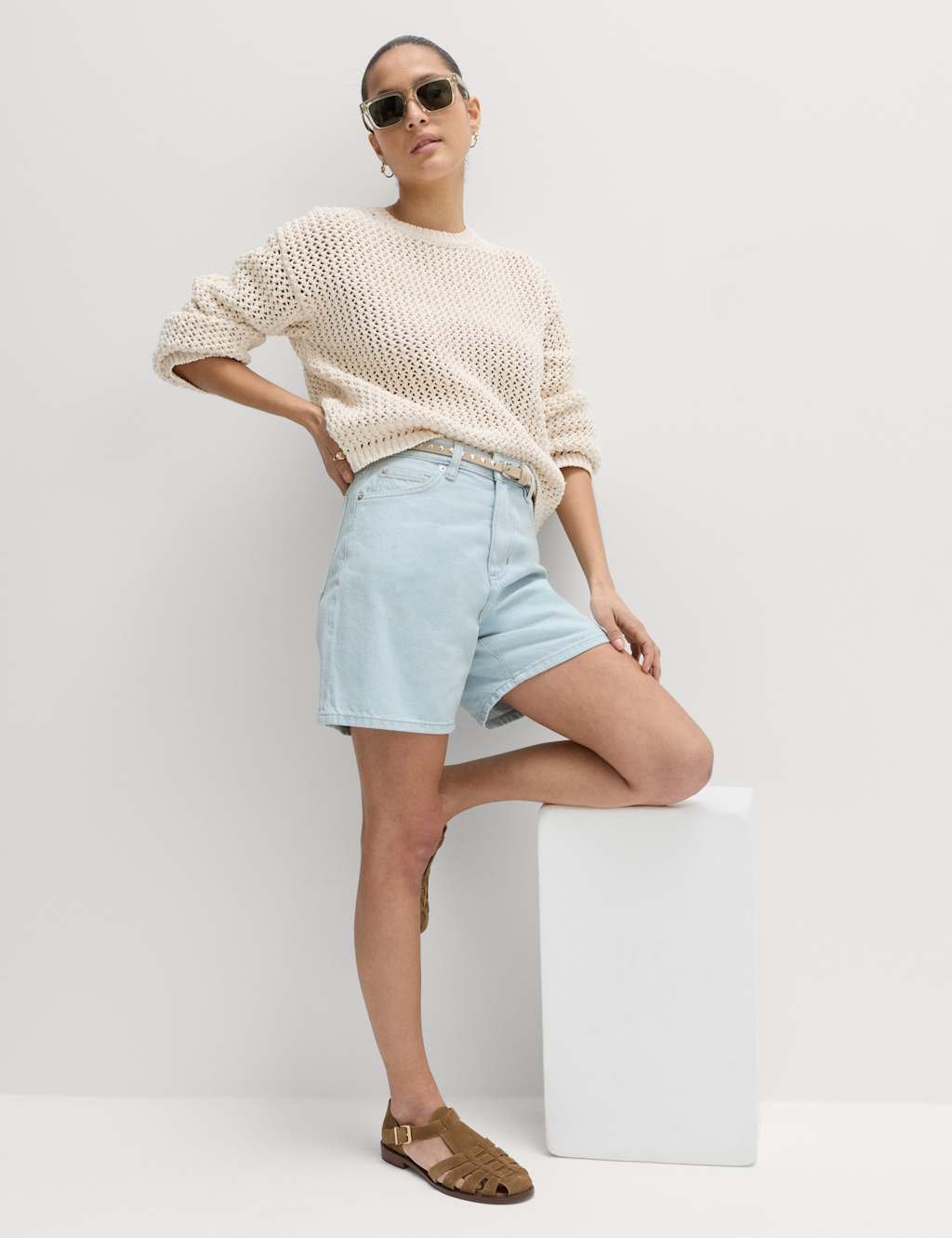 Marks & Spencer M&S Pure Cotton Denim Classic Shorts Light Indigo Mix - 4