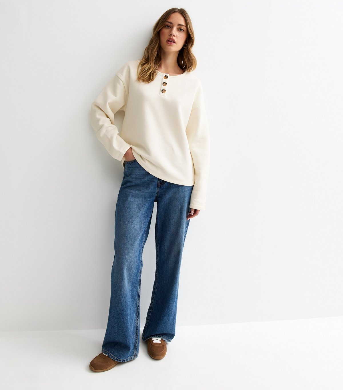 New Look Women's Cream Relaxed Henley Sweatshirt New Look - 2