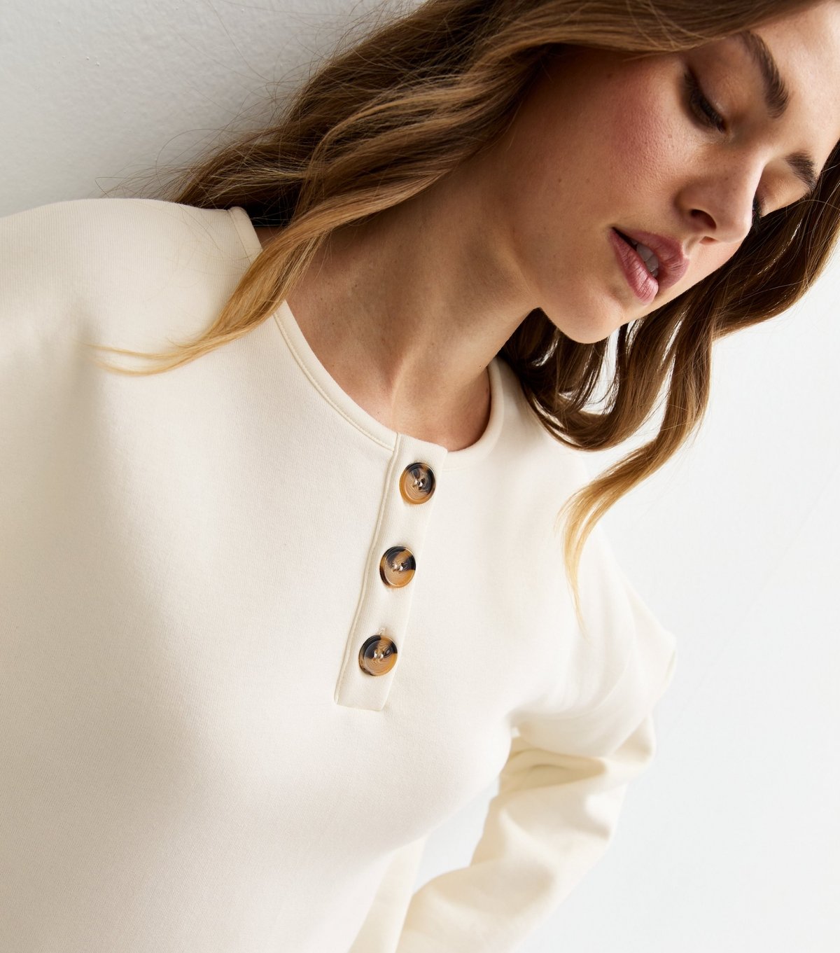 New Look Women's Cream Relaxed Henley Sweatshirt New Look - 3