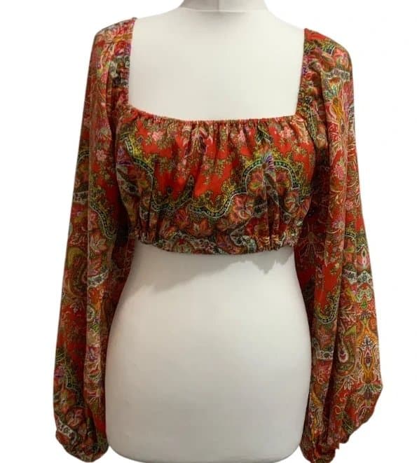 Boohoo Boohoo Y2K Floral Balloon Sleeve Crop Top – Size 10 Summer Holiday Chic