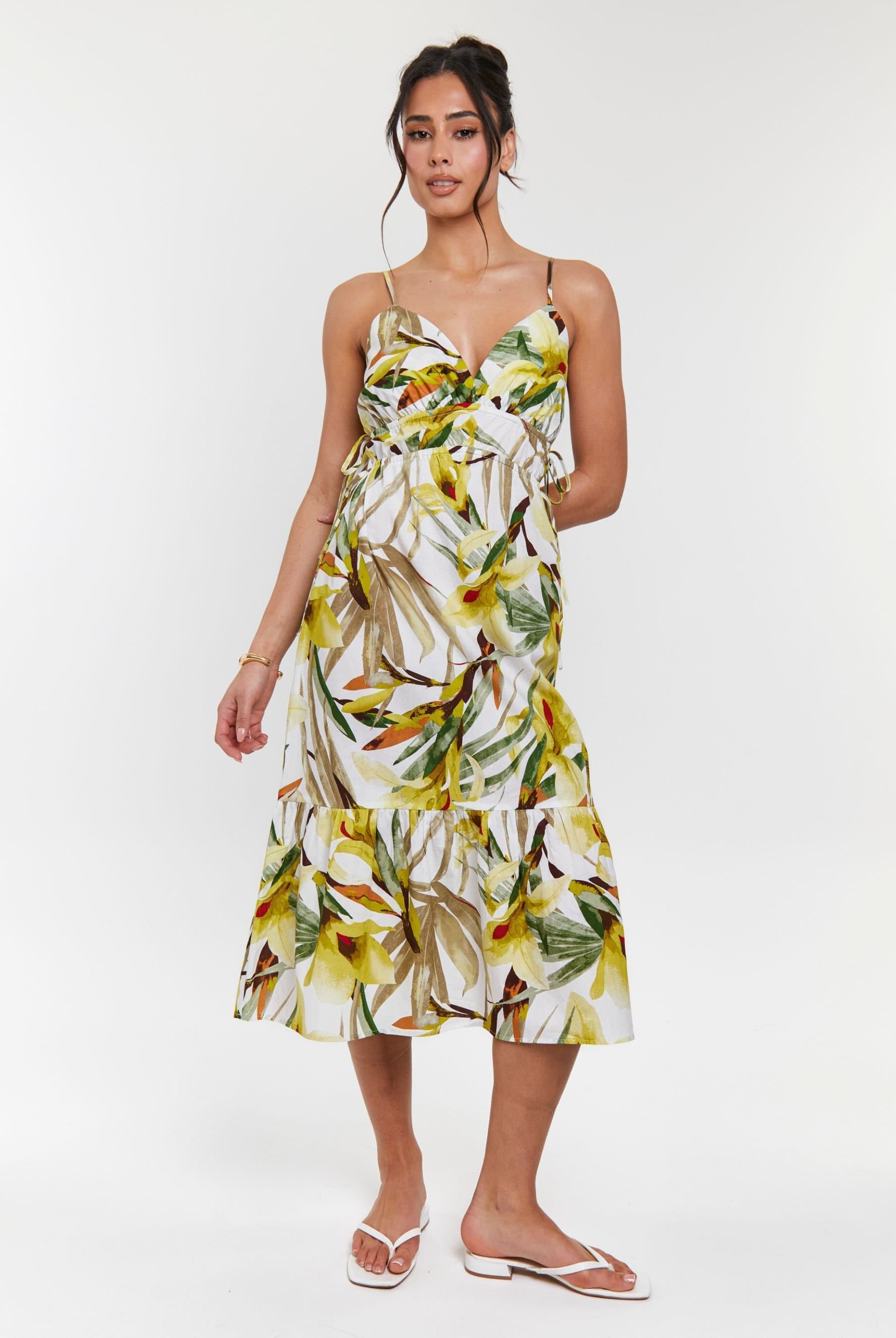 South Beach South Beach Women's Strappy Dress with Channel Detail & Frill Skirt in Green