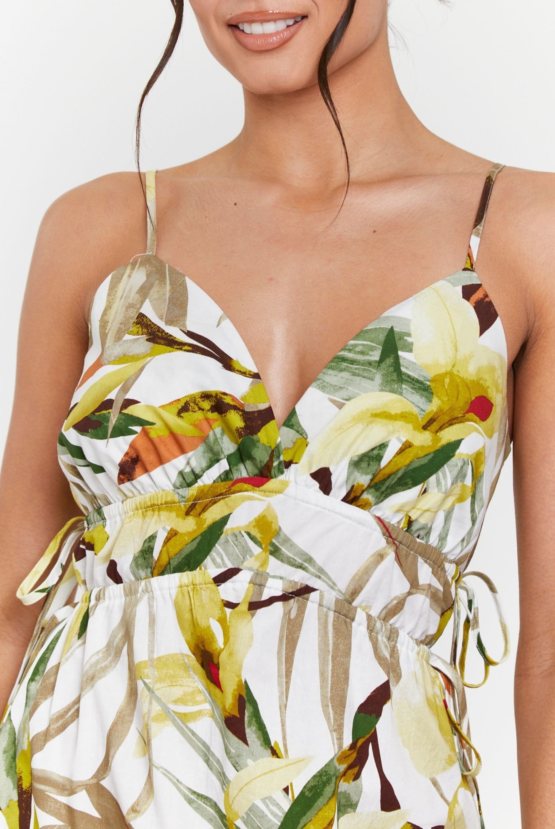 South Beach South Beach Women's Strappy Dress with Channel Detail & Frill Skirt in Green - 4
