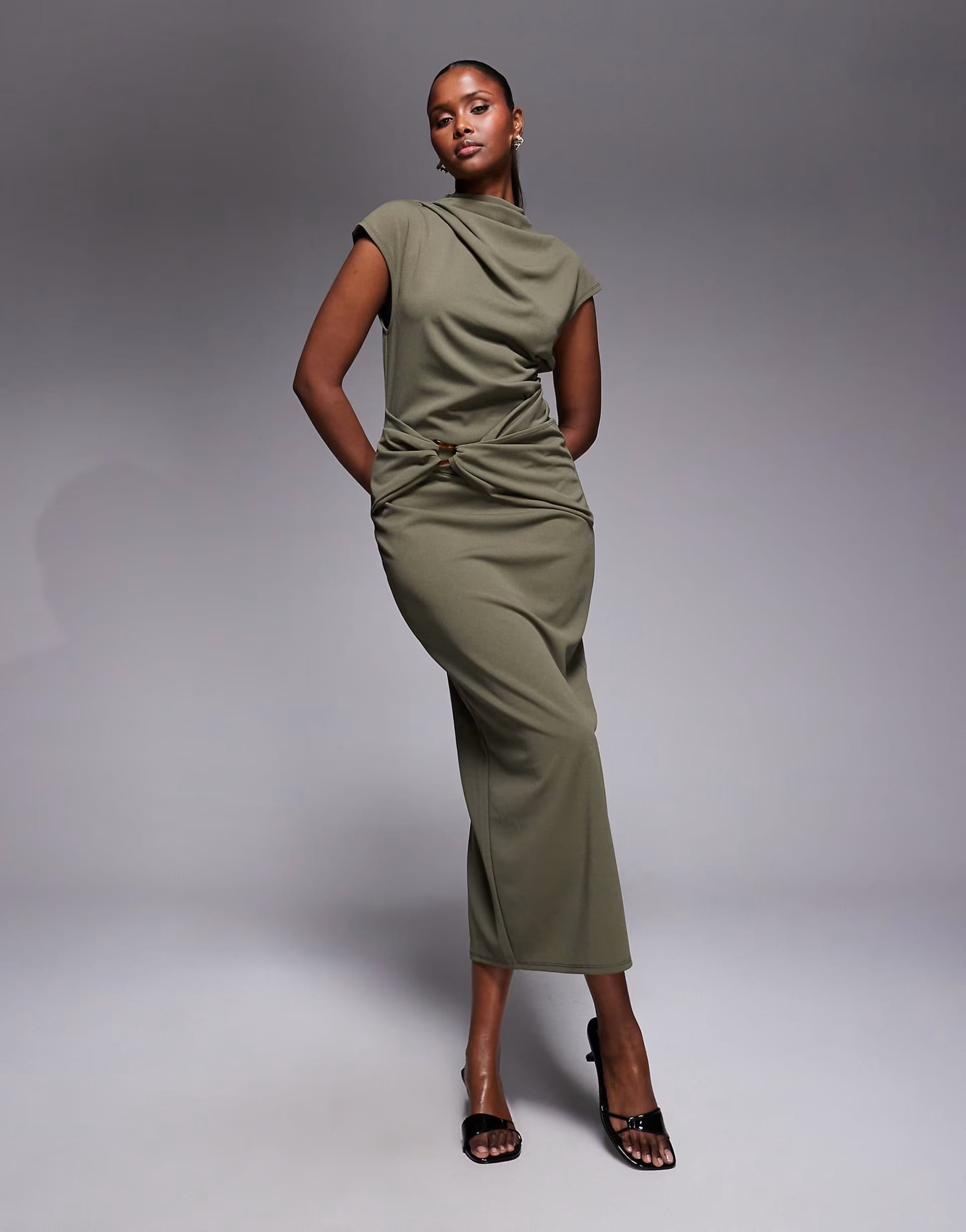 ASOS DESIGN Khaki Cap Sleeve Midi Dress