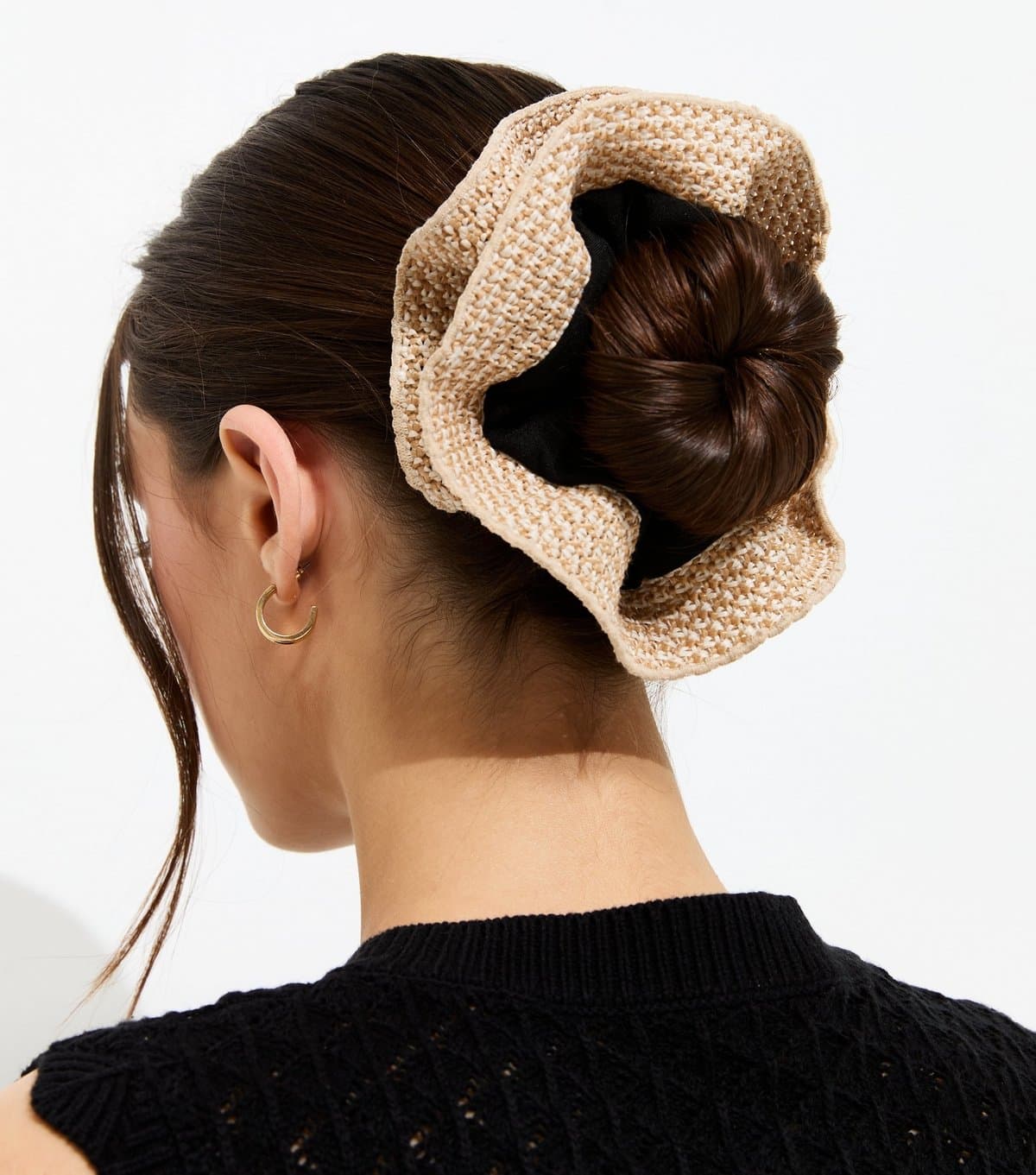 New Look Black Straw Edge Oversized Scrunchie New Look