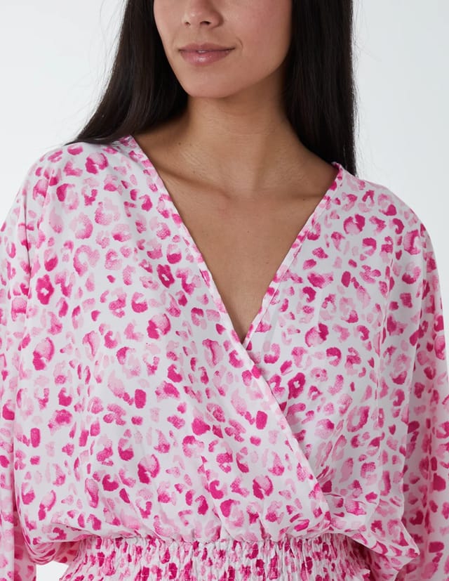 Blue Vanilla Leopard Print Elasticated Sleeve Wrap Front Elastic Hem Top - 3