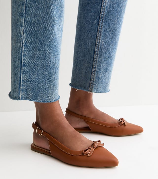 New Look Women's Wide Fit Tan Faux Leather Slingback Flats Vegan New Look - 2