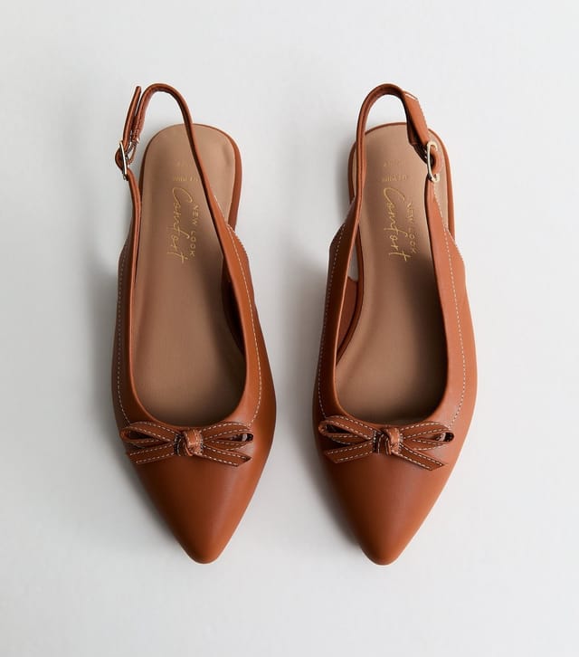 New Look Women's Wide Fit Tan Faux Leather Slingback Flats Vegan New Look - 3