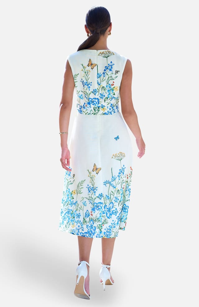 Yumi Yumi Women's Ivory Butterfly Print Midi Wrap Dress in Soft White - 2