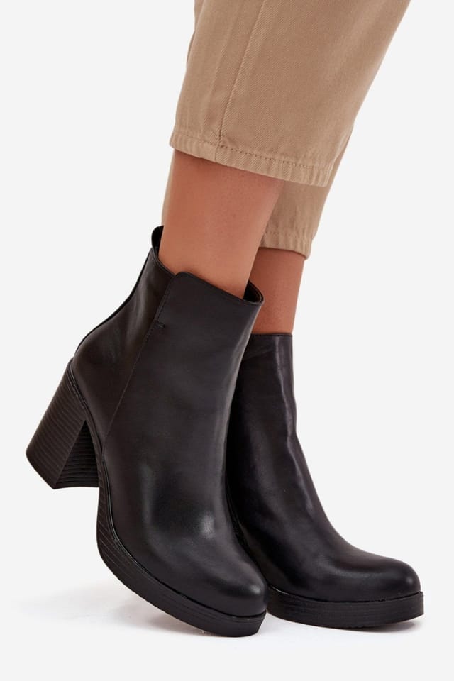 Love Lace Love Lace Women's Ankle Heel Boots with Side Zipper & Stable Pillar Heel in Black - 2