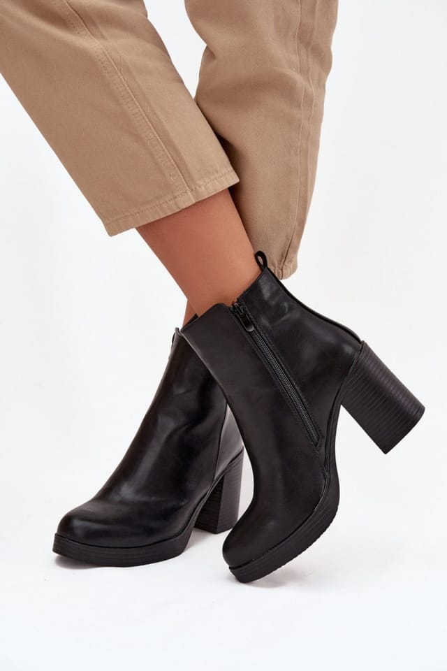 Love Lace Love Lace Women's Ankle Heel Boots with Side Zipper & Stable Pillar Heel in Black - 3