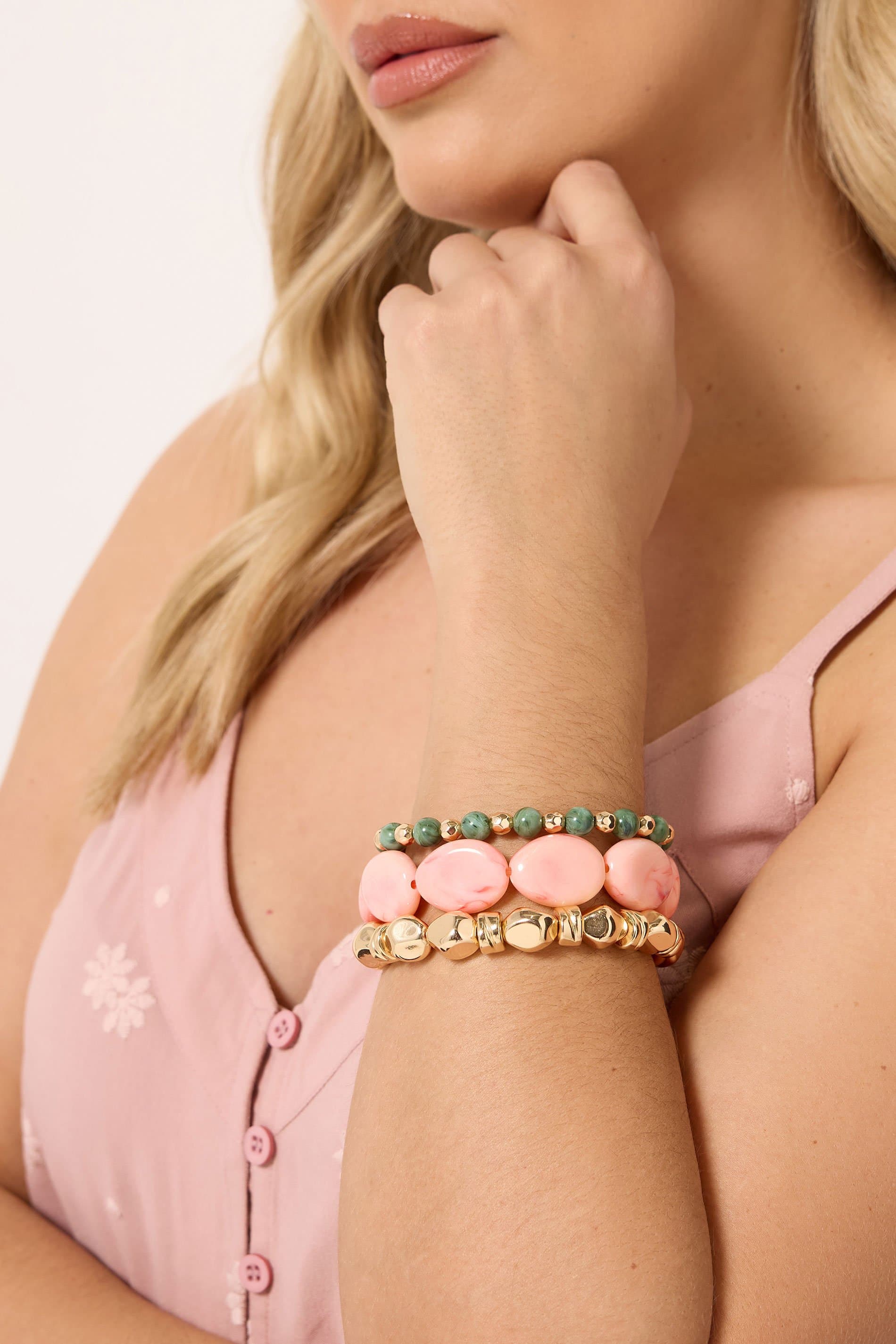Yours 3 Pack Gold Tone Stretch Bead Bracelet Set