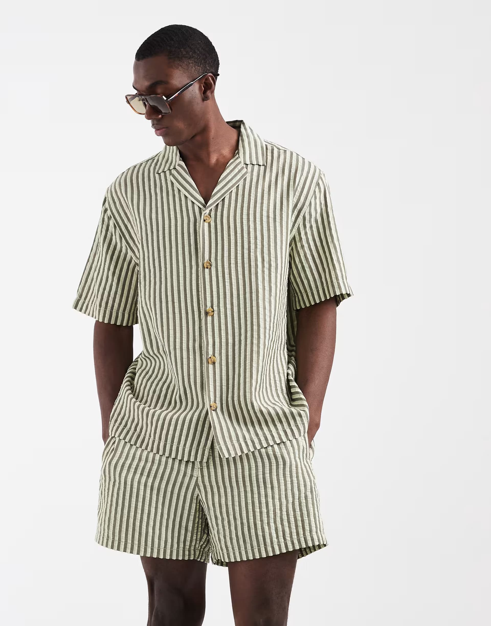ASOS ASOS DESIGN co-ord short sleeve shirt in green stripe