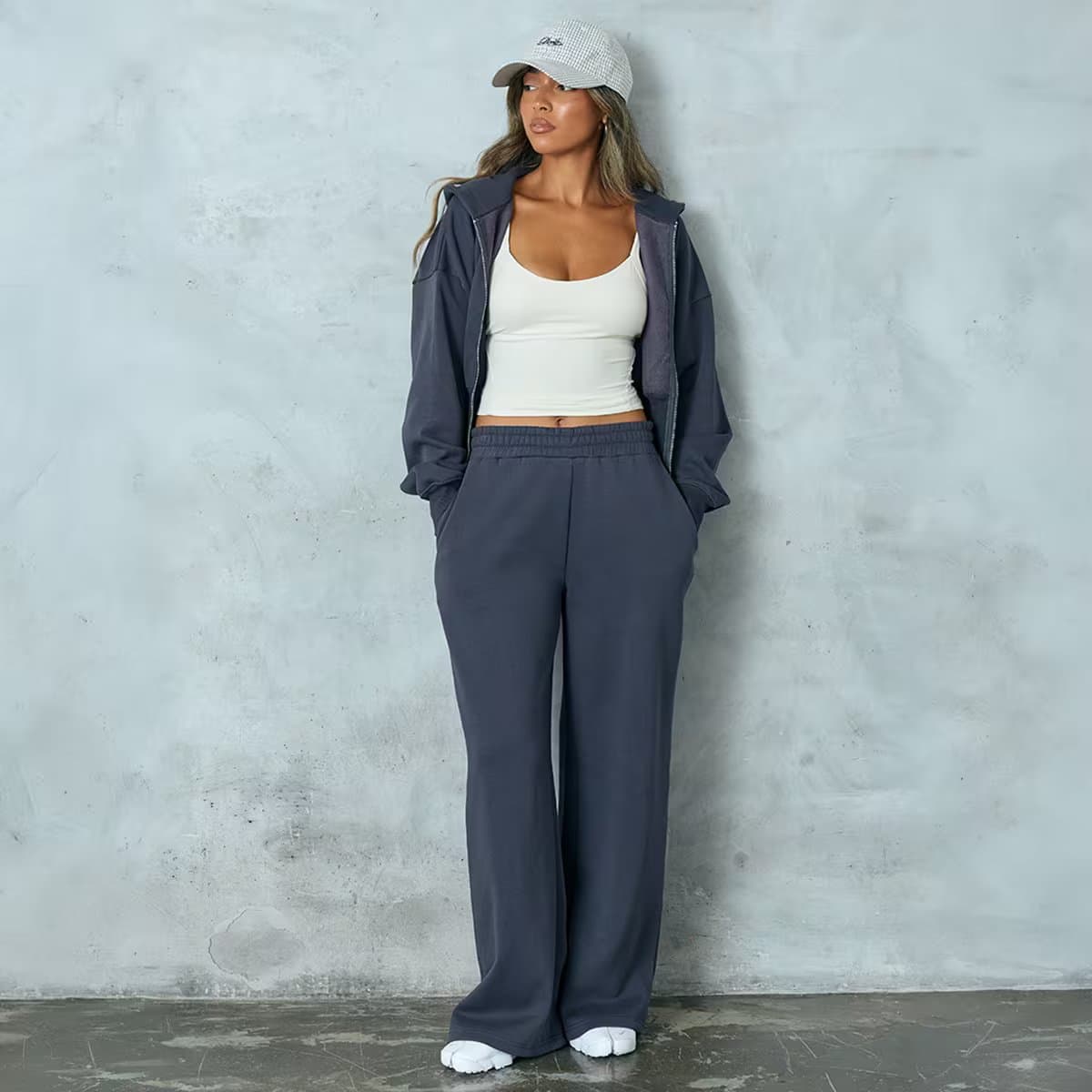 EGO Mid Rise Elasticated Waist Wide Leg Joggers In Slate Blue, Women's Size UK 6