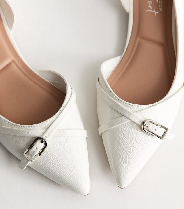 New Look Women's Off White Patent Faux Leather D'Orsay Buckle Detail Flats Vegan New Look - 3