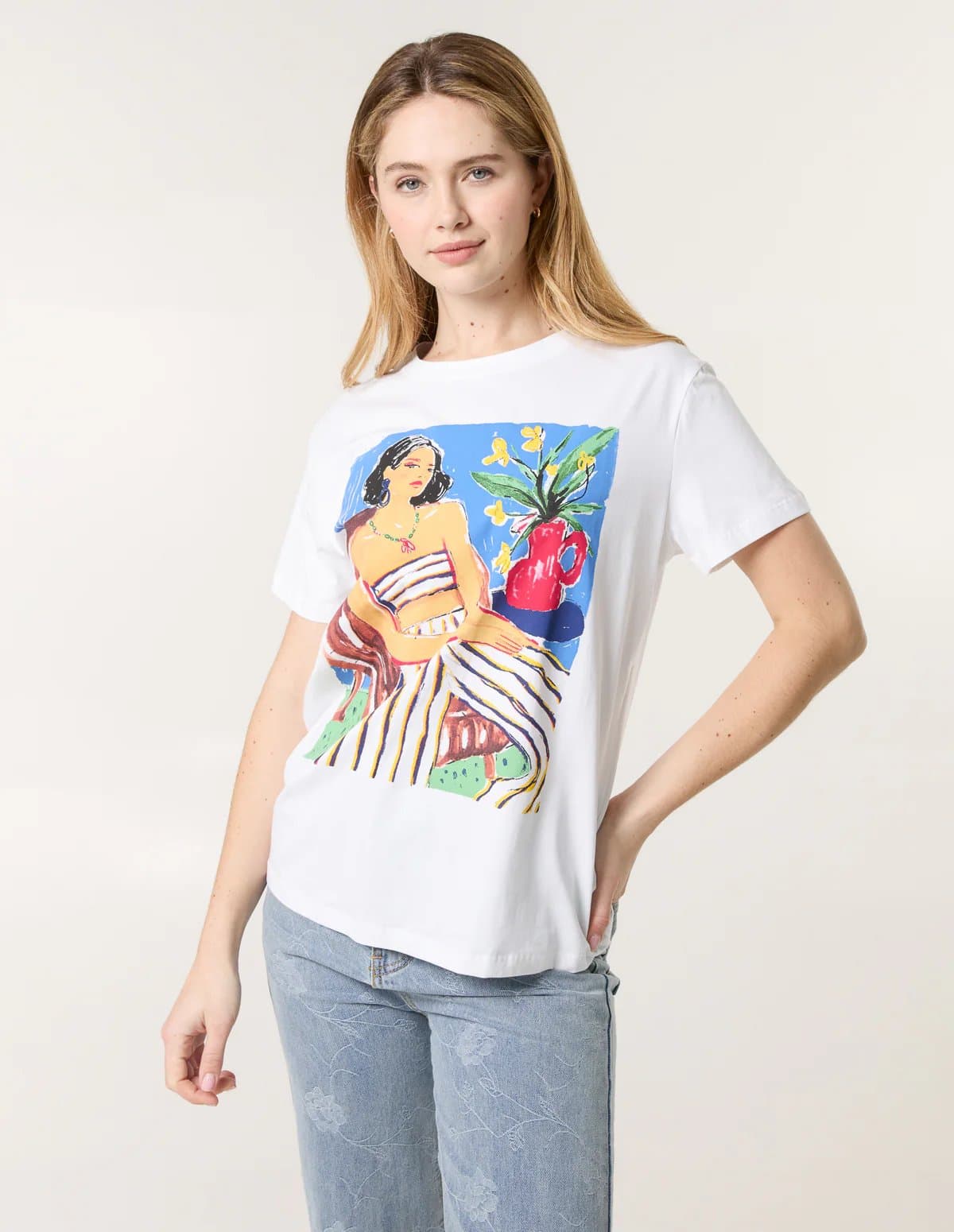 Blue Vanilla Blue Vanilla White Cotton Print T-Shirt