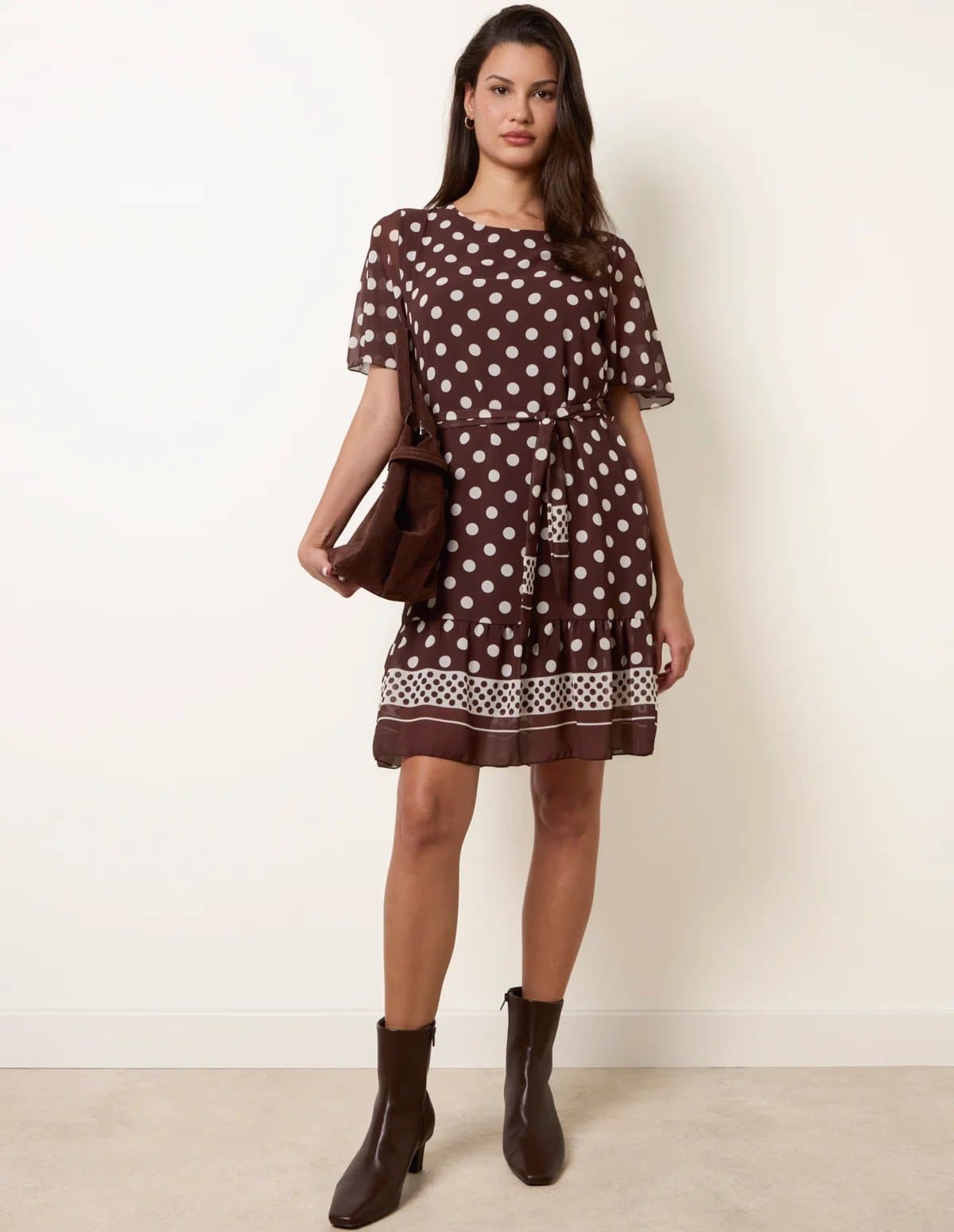 Blue Vanilla Polka Dot Short Sleeve Border Dress