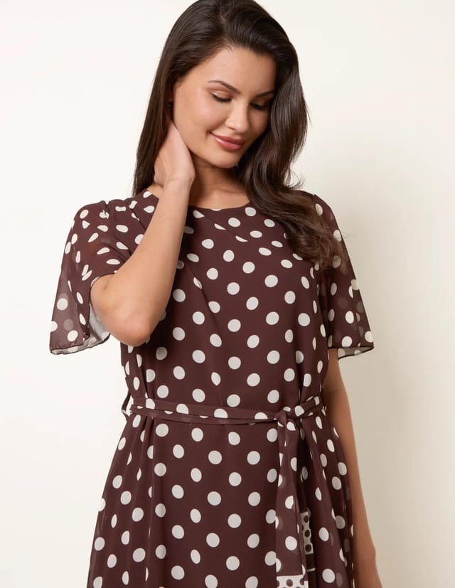 Blue Vanilla Polka Dot Short Sleeve Border Dress - 2