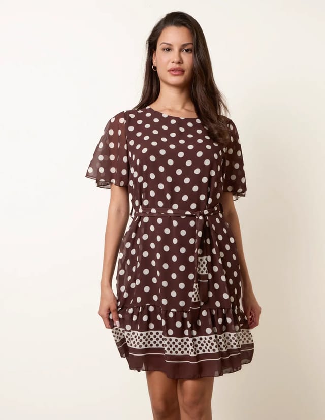 Blue Vanilla Polka Dot Short Sleeve Border Dress - 3