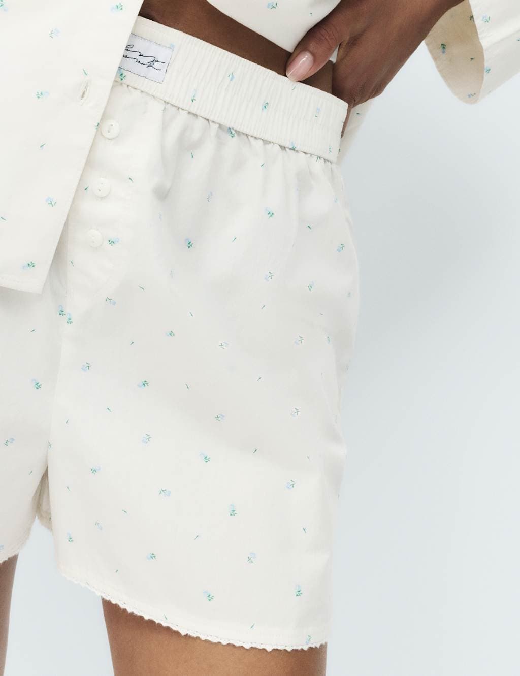 Marks & Spencer M&S Pure Cotton Floral Pyjama Shorts White Mix