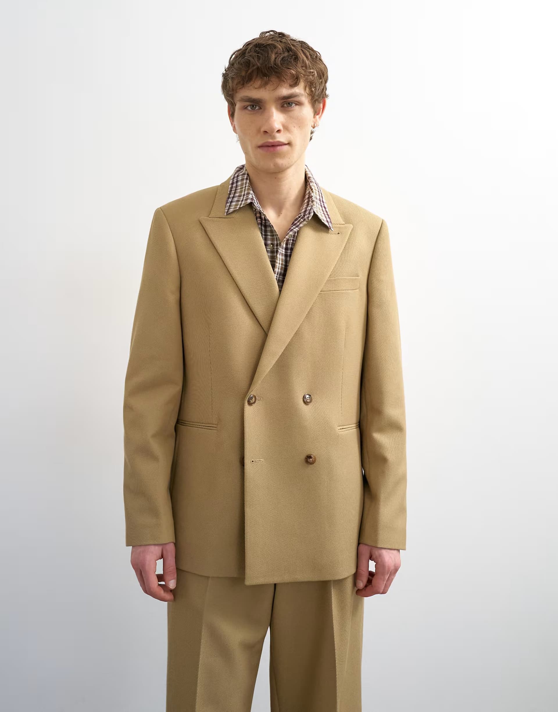 ASOS Topman relaxed twill suit jacket in beige