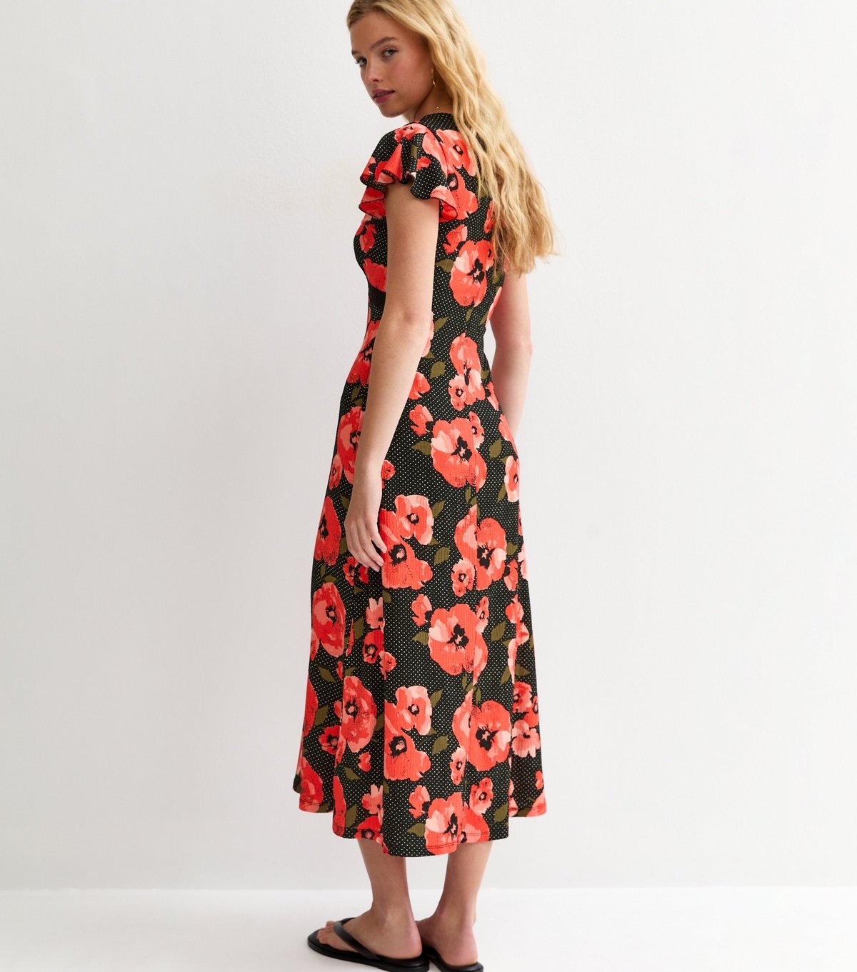 New Look Women's Red Floral Print Flutter Sleeve Midi Dress New Look - 4