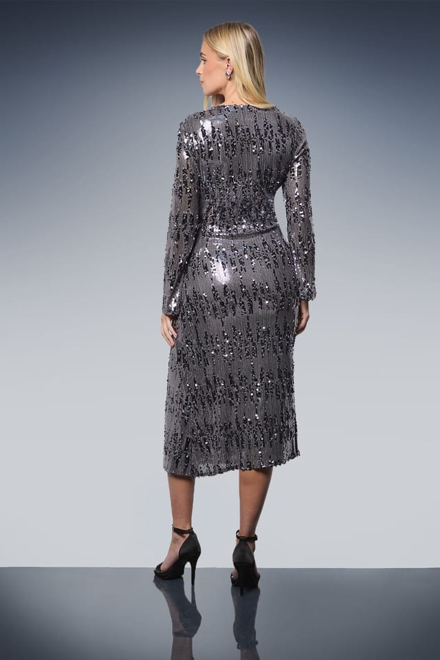 Wallis Wallis Women's Petite Sequin Cowl Midi Dress in Pewter - 3