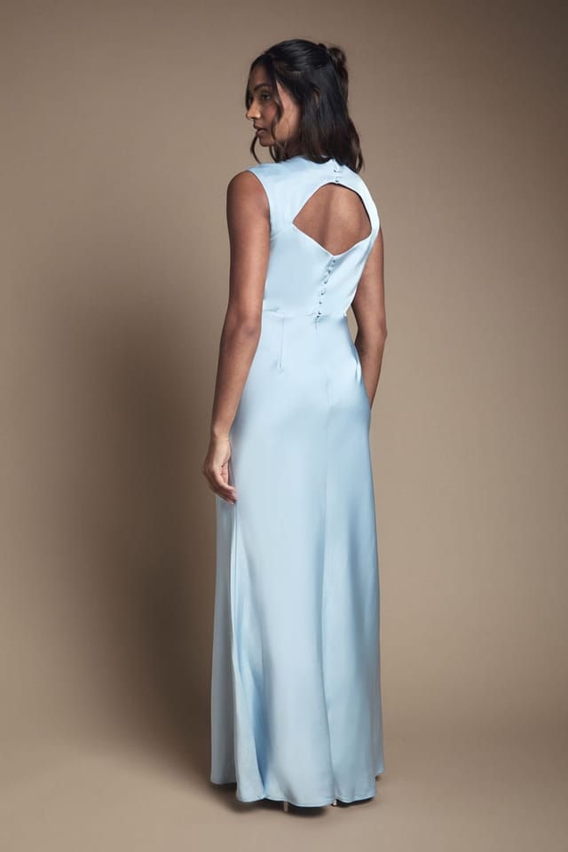 Oasis Oasis Women's Light Blue Satin Open Back Detail Maxi Bridesmaid Dress - 3