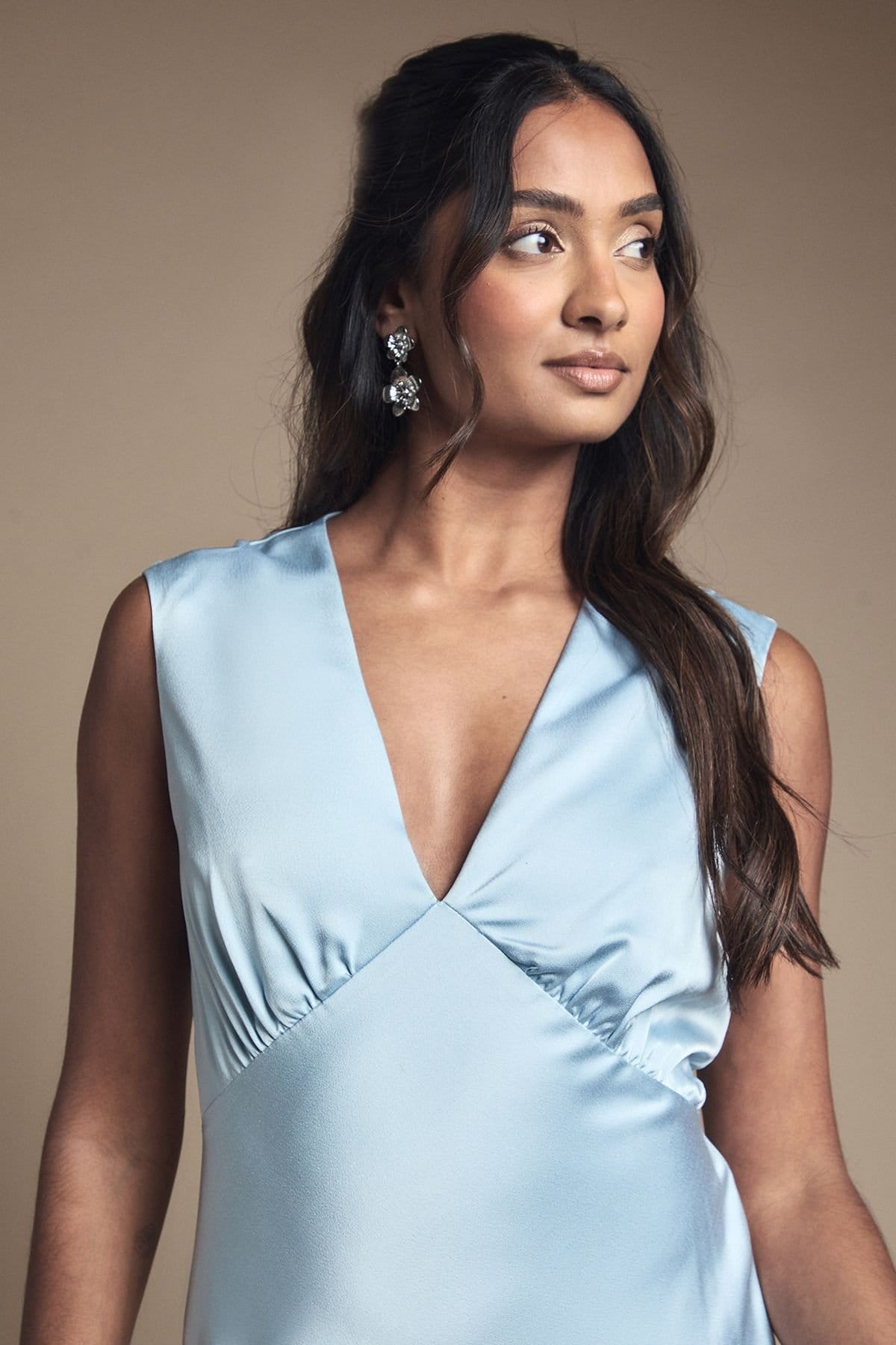 Oasis Oasis Women's Light Blue Satin Open Back Detail Maxi Bridesmaid Dress - 4