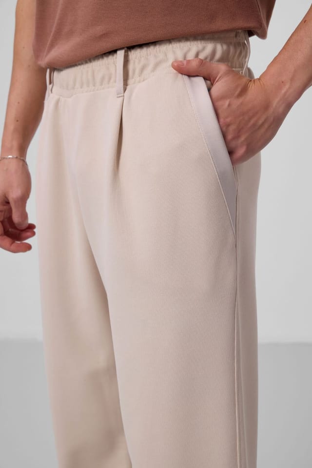 Tommy Life Tommy Life Men's Wide-leg Palazzo Trousers in Beige - 3