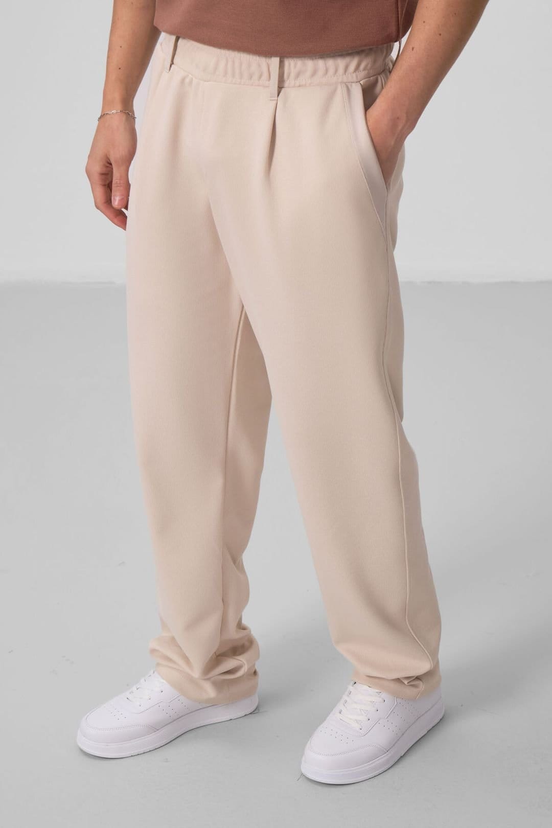 Tommy Life Tommy Life Men's Wide-leg Palazzo Trousers in Beige - 4