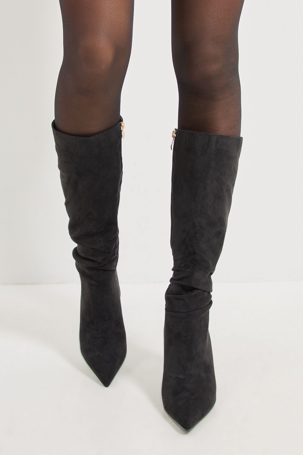 Wallis Wallis Women's Mia Faux Suede High Stiletto Heel Slouch Knee Boots in Natural Black - 4