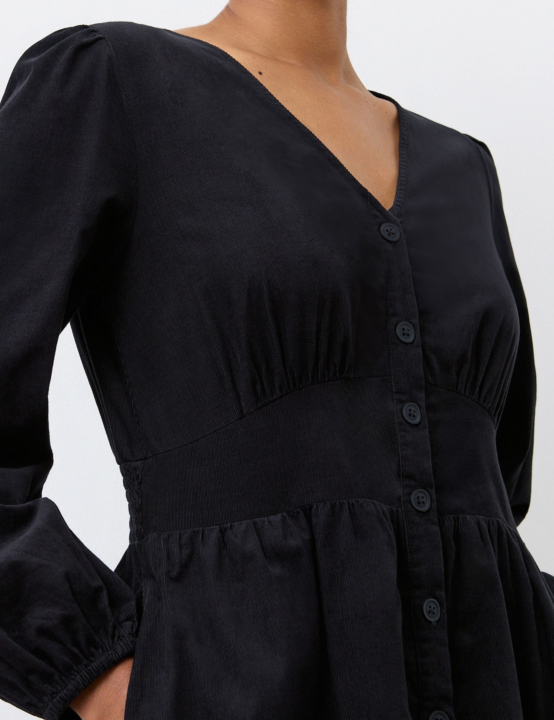 Finery London Finery London Women's Arizona Long Sleeve Corduroy Midi Dress in True Black - 2