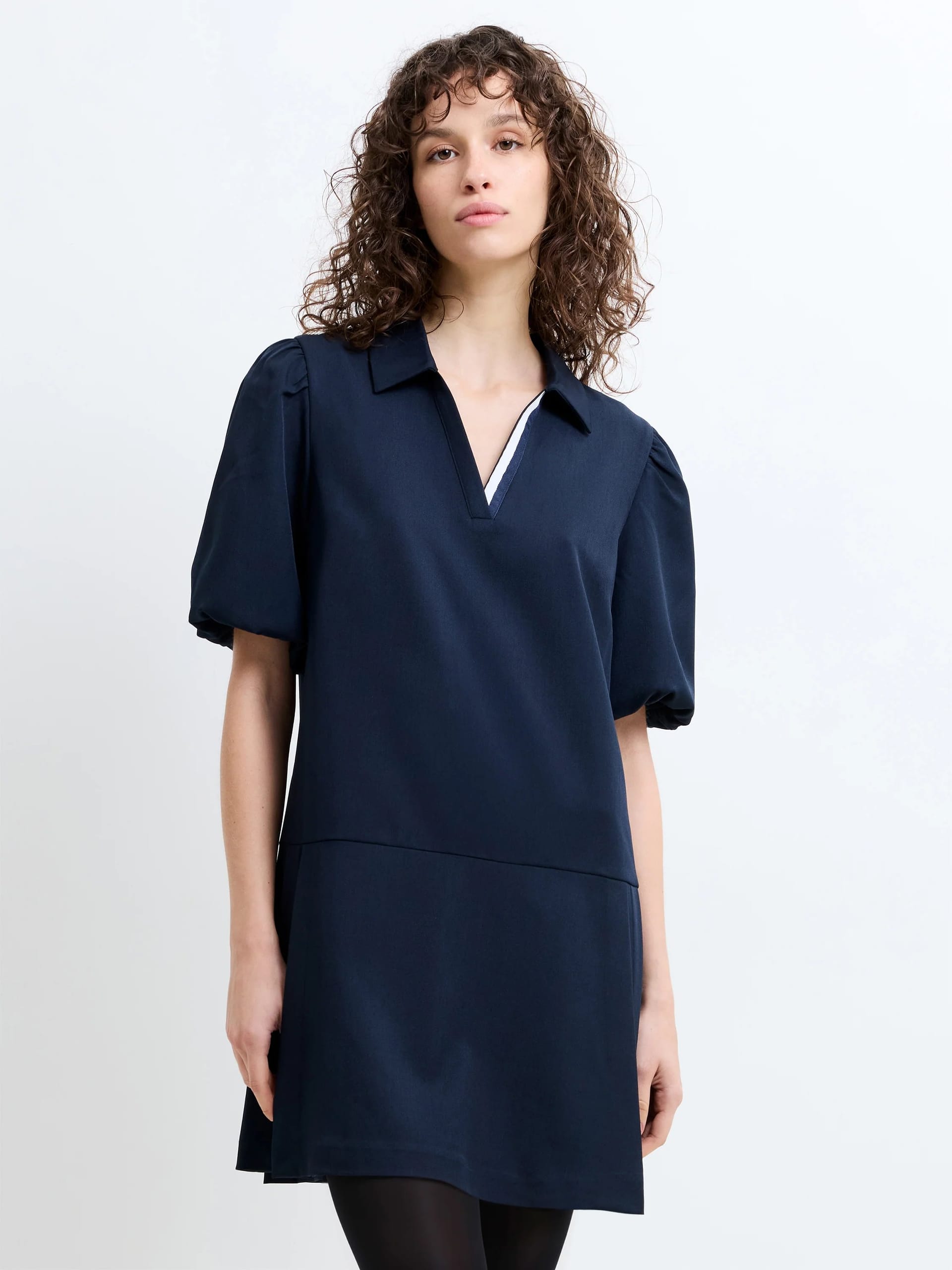 French Connection Navy Blue Puff Sleeve Mini Dress