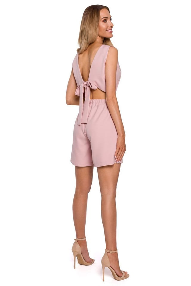 Love Lace Love Lace Women's Open Back Tie Waist Jumpsuit Romper in Pink - 2