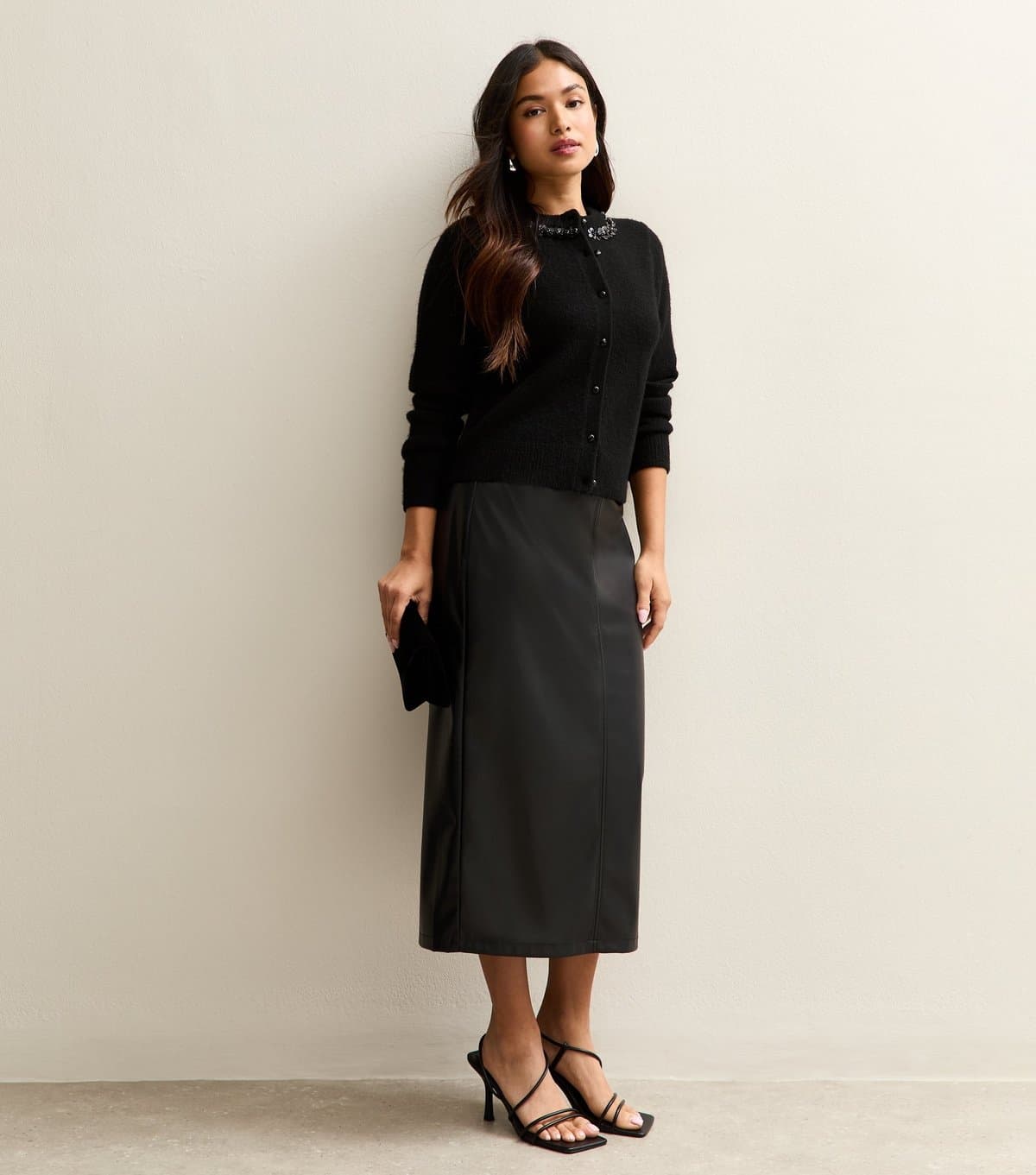 New Look Women's Petite Black Faux Leather Pencil Skirt New Look