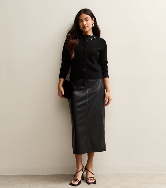 New Look Women's Petite Black Faux Leather Pencil Skirt New Look - 3