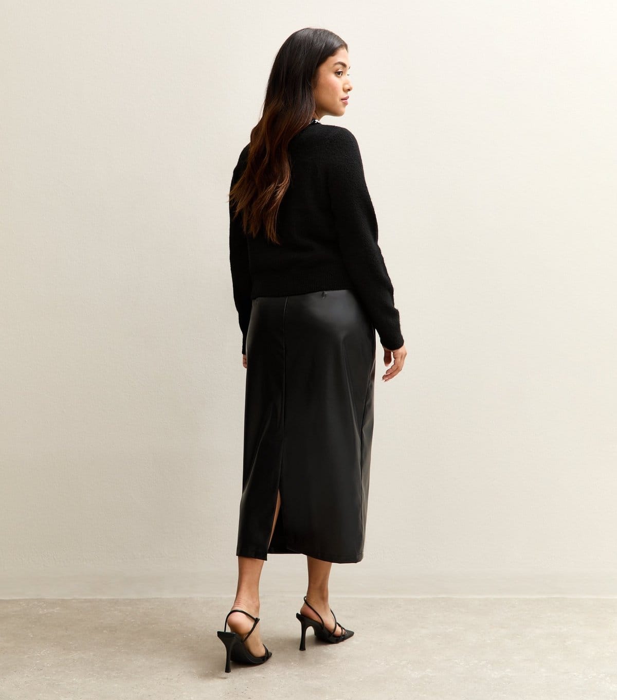 New Look Women's Petite Black Faux Leather Pencil Skirt New Look - 4