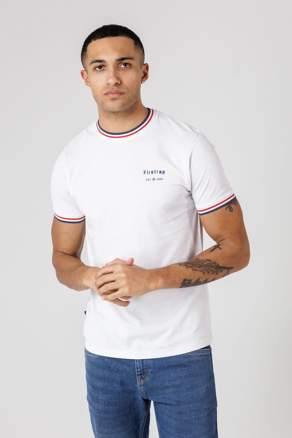 Firetrap Firetrap Men's Regular Fit Cotton Crew T-Shirt in White