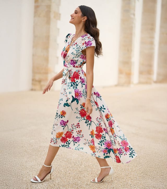 Yumi Women's White Floral Print Wrap Front Belted Midi Dress Yumi New Look - 2
