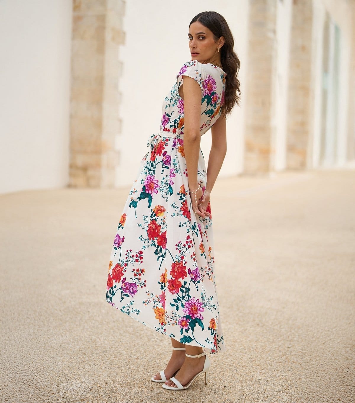 Yumi Women's White Floral Print Wrap Front Belted Midi Dress Yumi New Look - 4