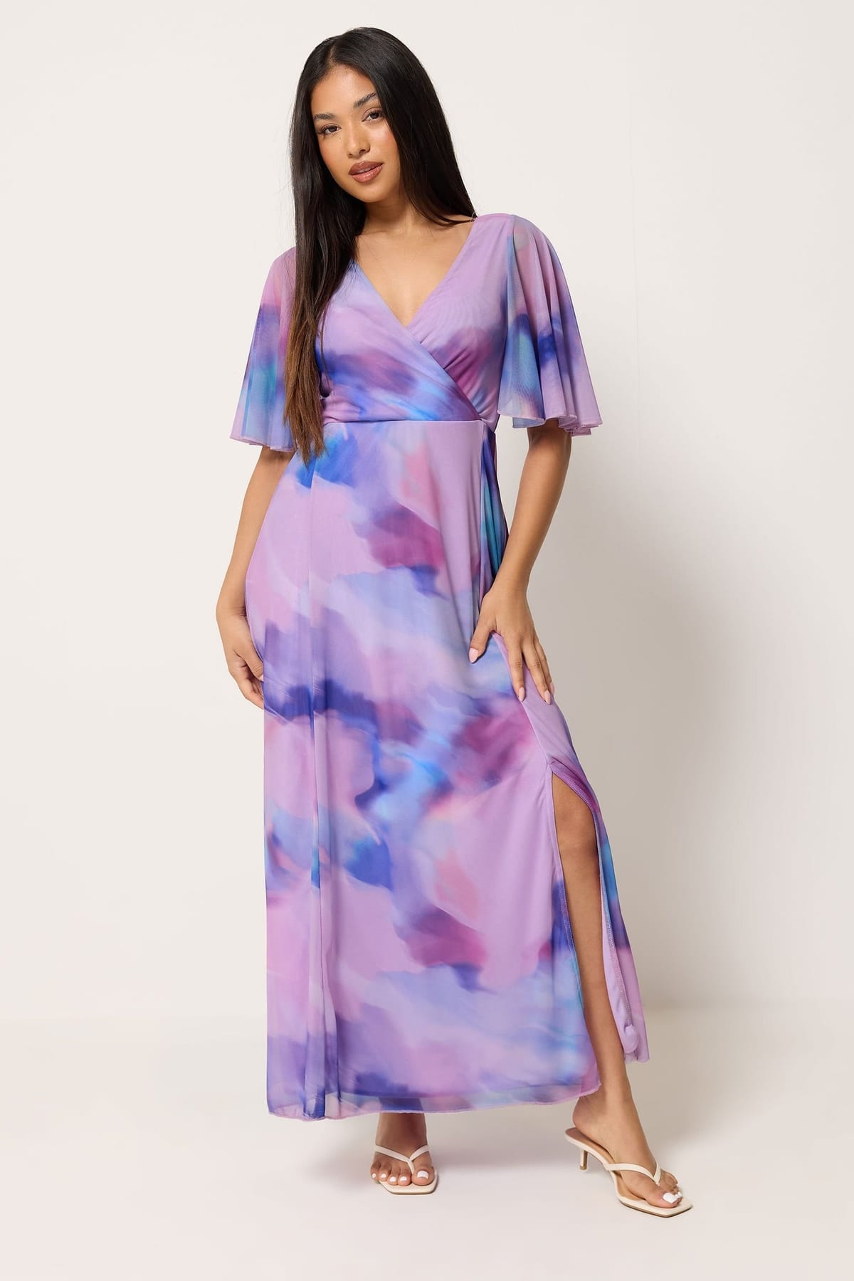 M&Co M&Co Women's Petite Blurred Floral Wrap Maxi Dress in Lilac - 1