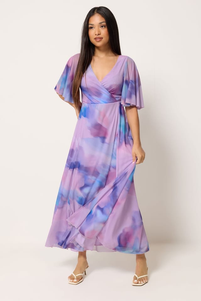 M&Co M&Co Women's Petite Blurred Floral Wrap Maxi Dress in Lilac - 3