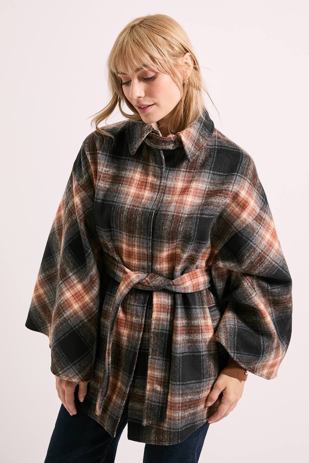 Wallis Wallis Women's Principles by Check Cape Coat in Brown - 2