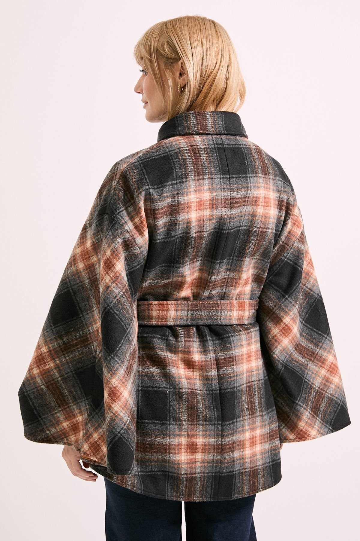 Wallis Wallis Women's Principles by Check Cape Coat in Brown - 3