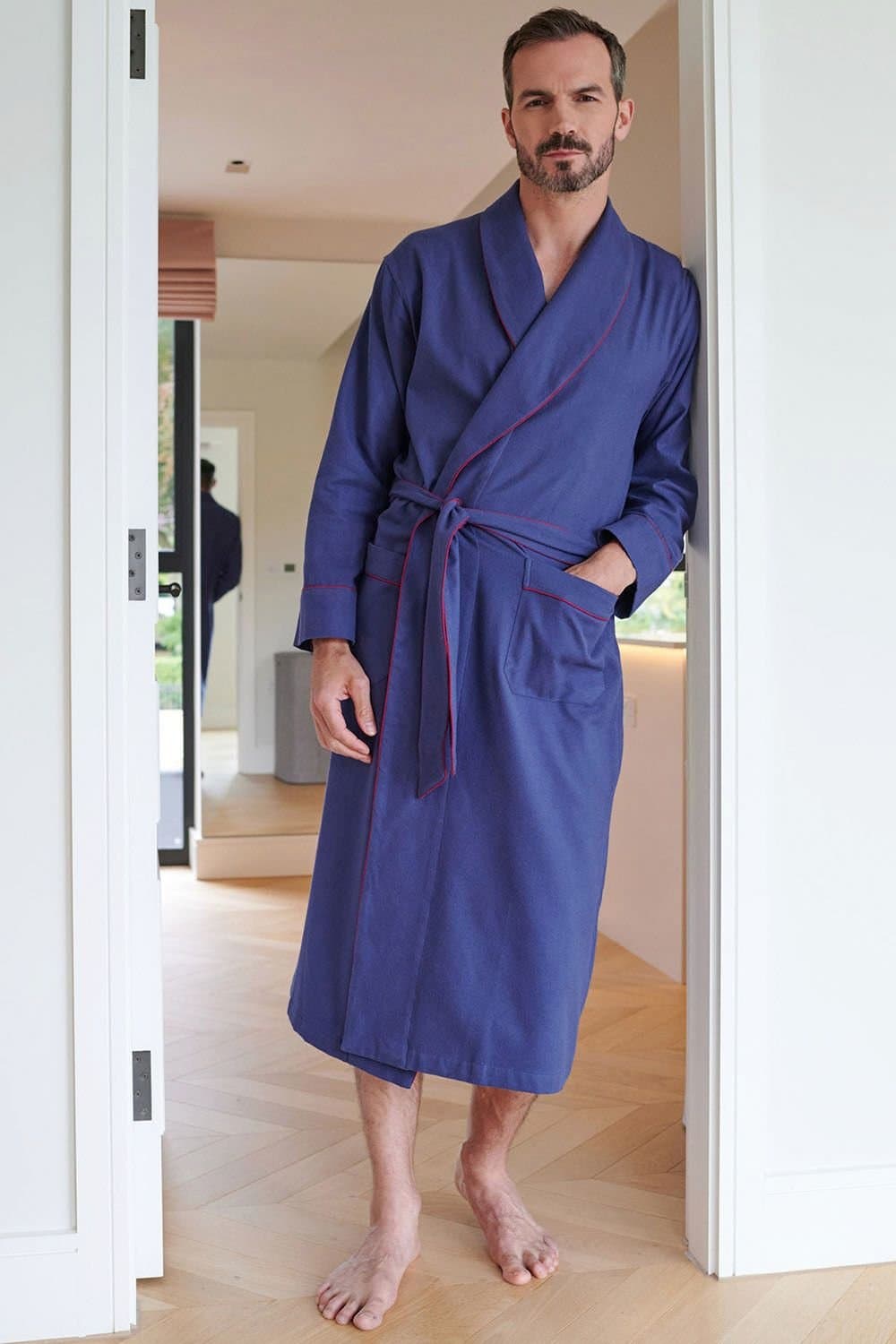 British Boxers British Boxers Men's "Alton" Brushed Cotton Dressing Gown in Dark Blue