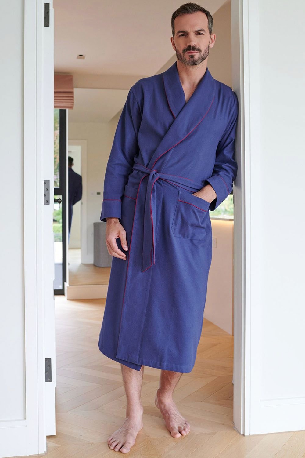 British Boxers British Boxers Men's "Alton" Brushed Cotton Dressing Gown in Dark Blue - 2