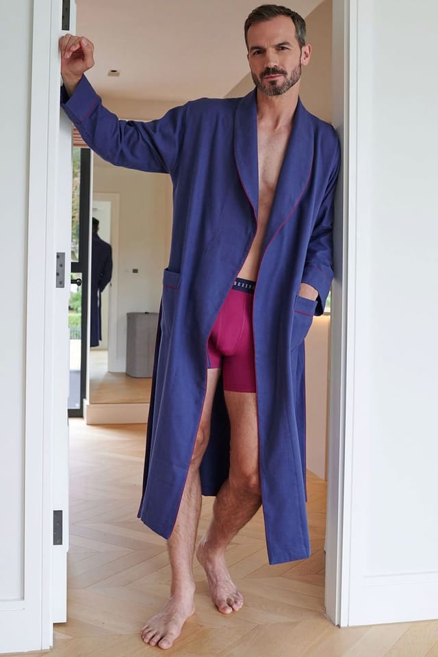 British Boxers British Boxers Men's "Alton" Brushed Cotton Dressing Gown in Dark Blue - 2