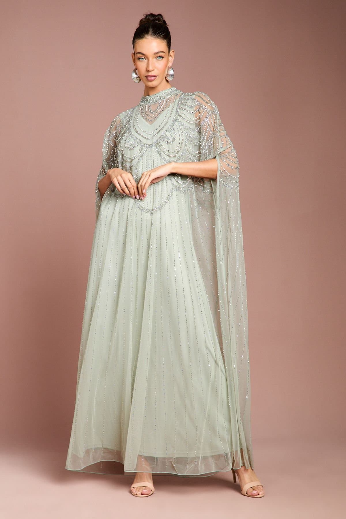 Coast Coast Women's Heavily Embellished Chiffon Midi Dress in Sage