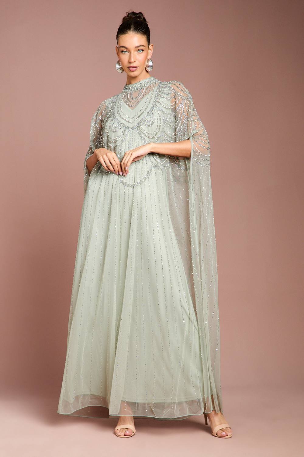 Coast Coast Women's Heavily Embellished Chiffon Midi Dress in Sage - 2